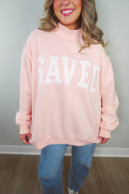 SAVED by Grace Embroidered Mockneck Sweatshirt - Light Pink