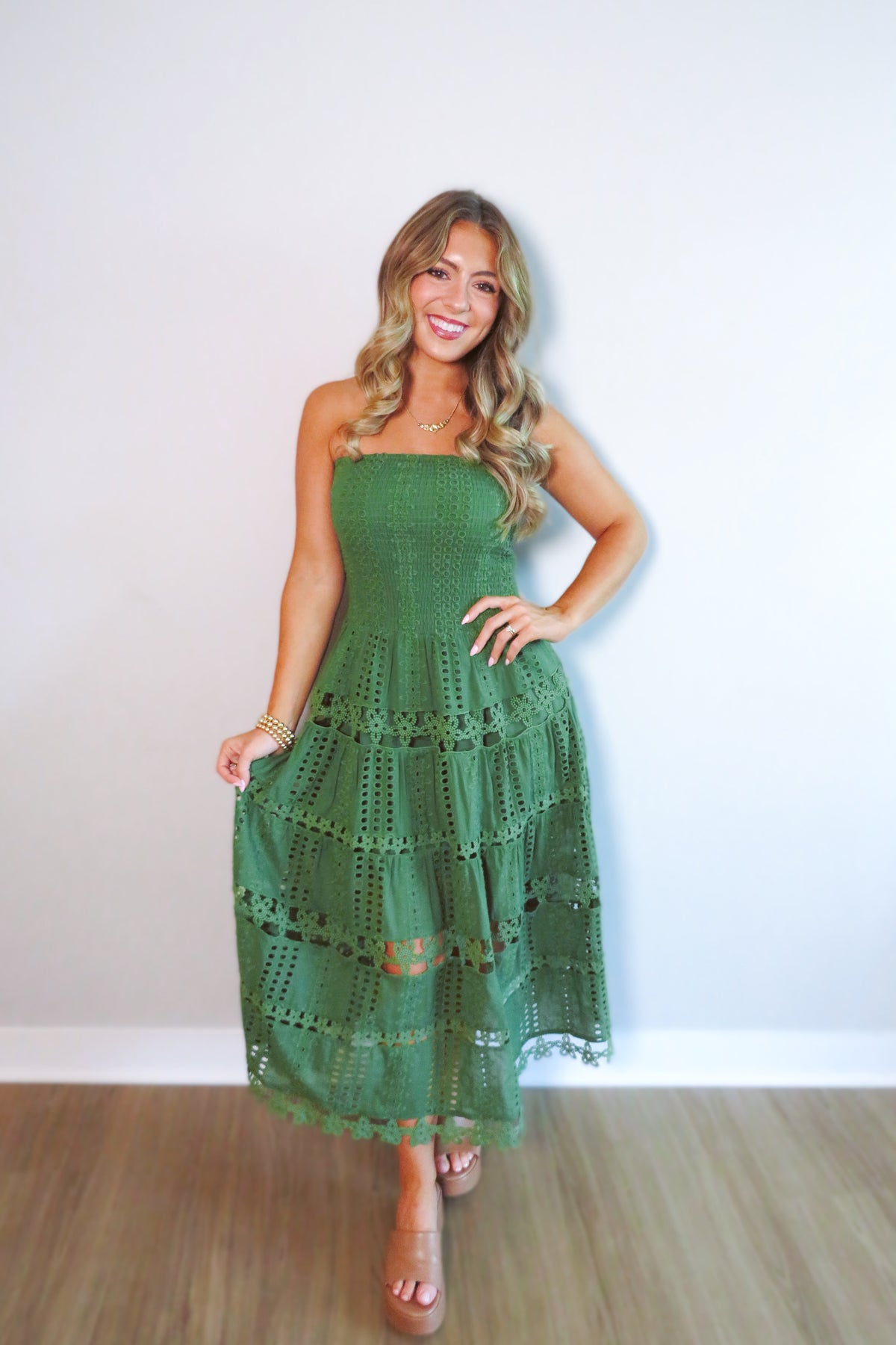 Esther Eyelet Embroidered Midi Dress