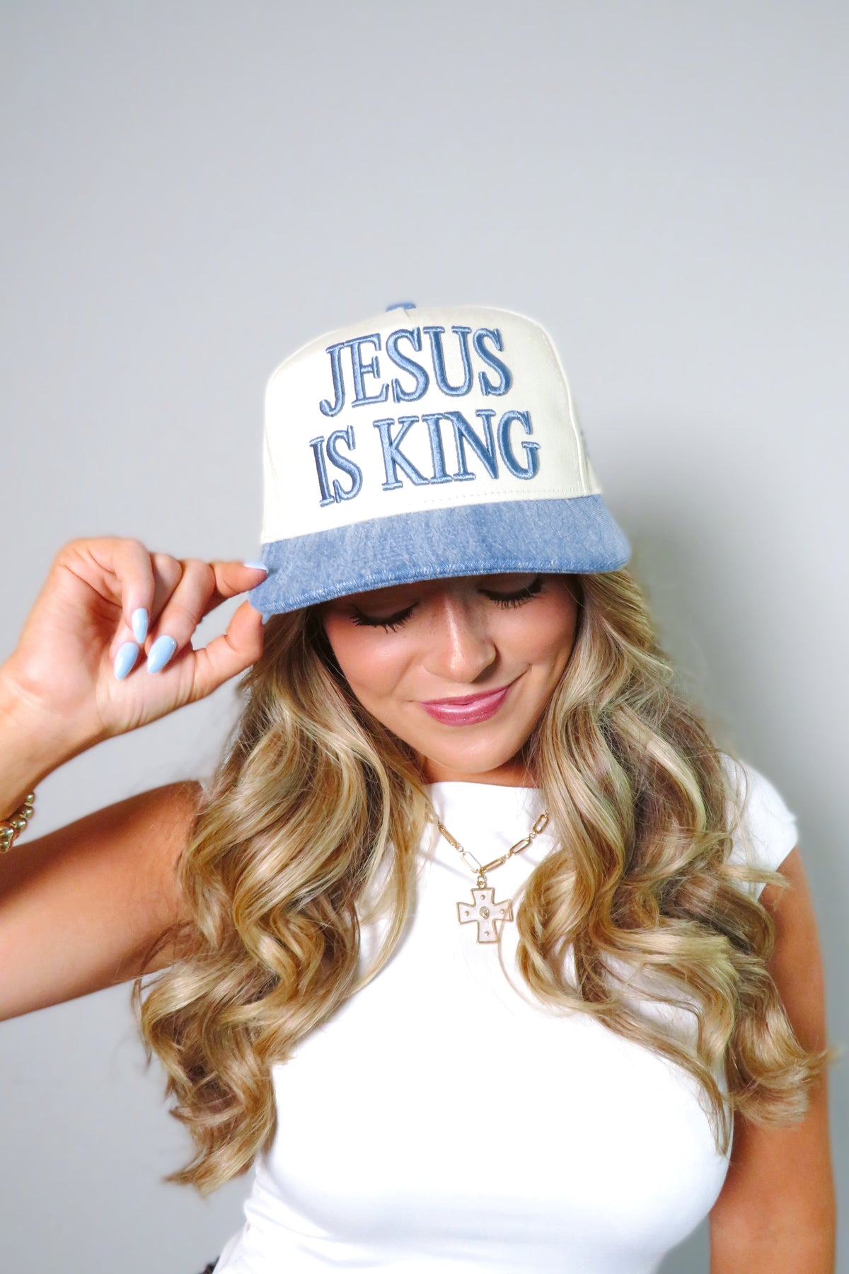 Jesus is King Denim Trucker Hat