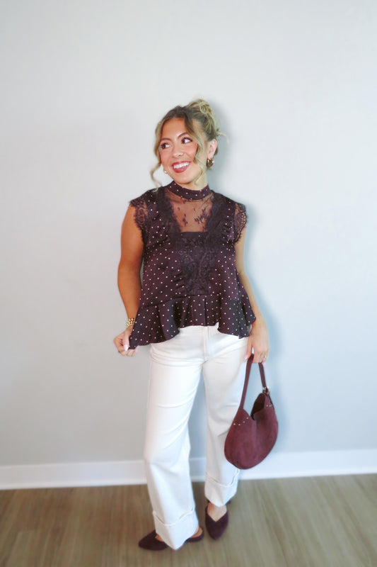 Lydia Lace-Trim Peplum Top