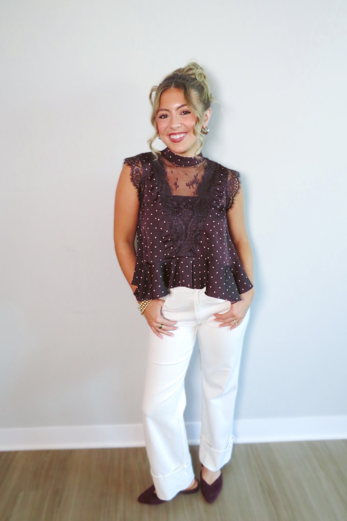 Lydia Lace-Trim Peplum Top