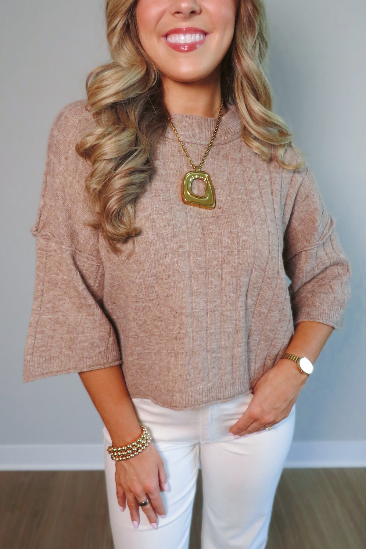 Bethany Cropped Short-Sleeved Sweater - Taupe