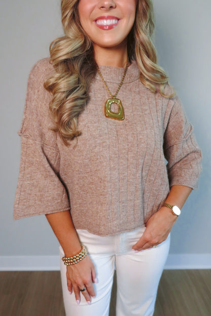 Bethany Cropped Short-Sleeved Sweater - Taupe