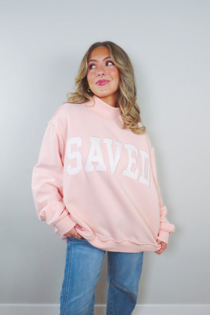 SAVED by Grace Embroidered Mockneck Sweatshirt - Light Pink