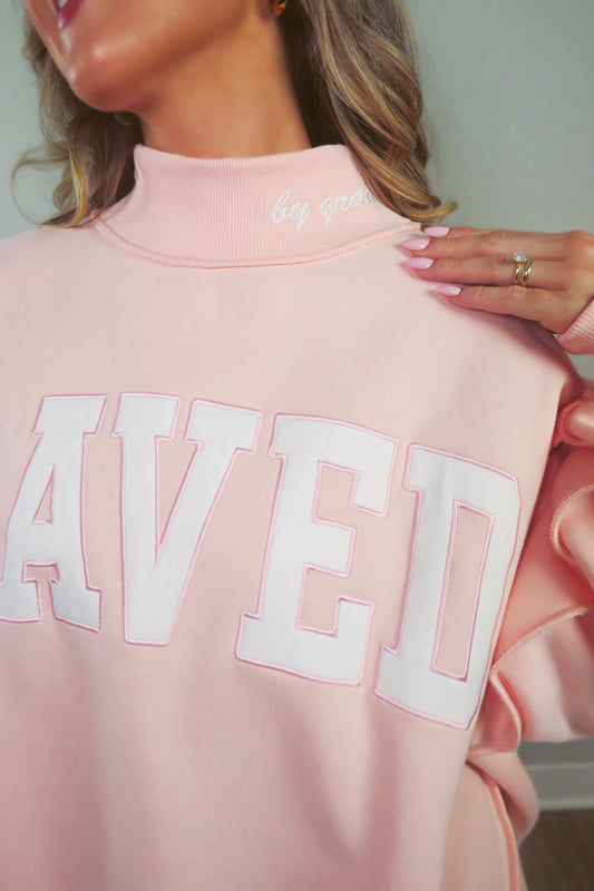 SAVED by Grace Embroidered Mockneck Sweatshirt - Light Pink