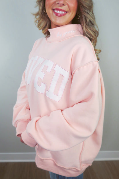 SAVED by Grace Embroidered Mockneck Sweatshirt - Light Pink