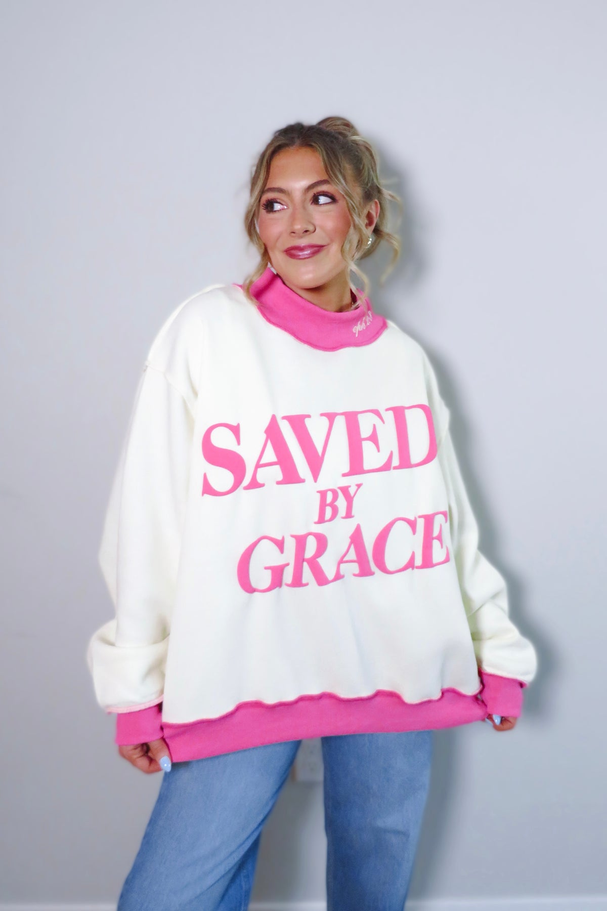 Saved By Grace Fleece Mockneck Sweatshirt