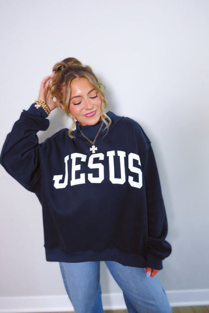 JESUS Embroidered Mockneck Sweatshirt
