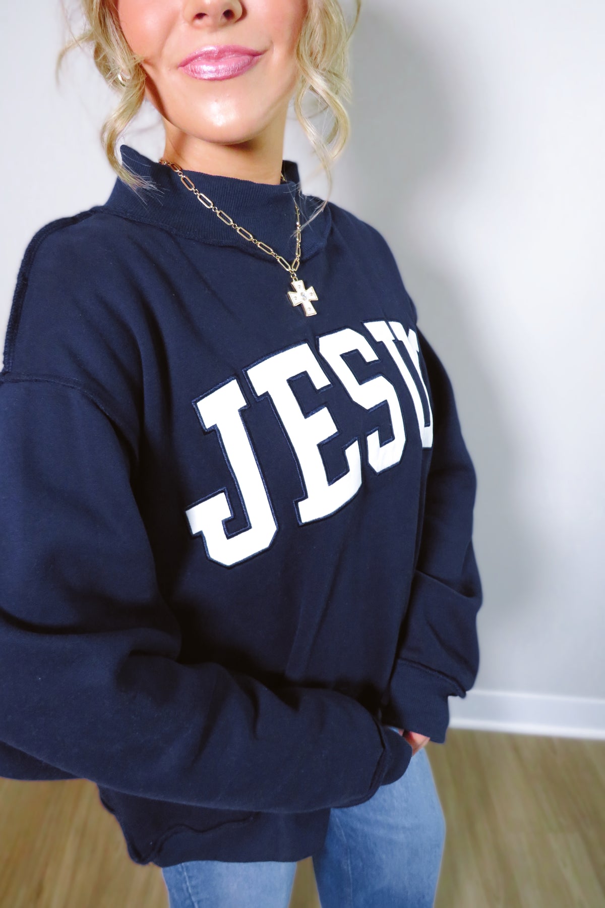 JESUS Embroidered Mockneck Sweatshirt