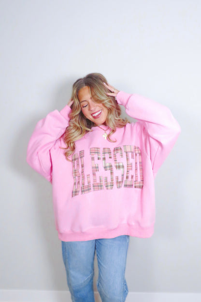 Blessed Plaid Embroidered Crewneck Sweatshirt