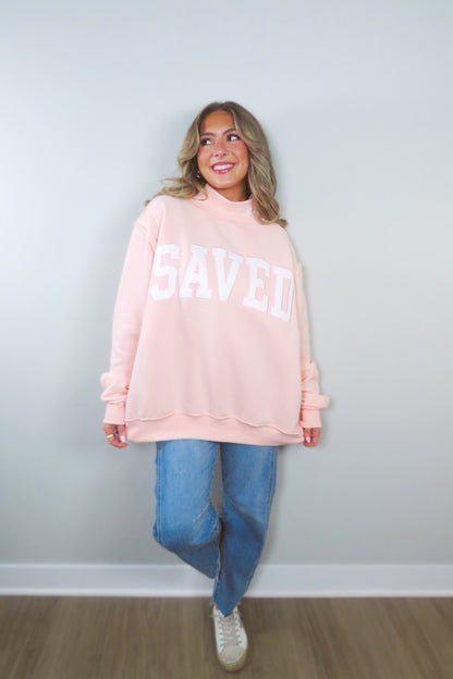 SAVED by Grace Embroidered Mockneck Sweatshirt - Light Pink