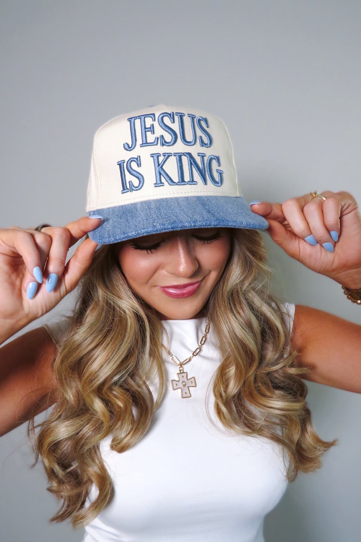 Jesus is King Denim Trucker Hat