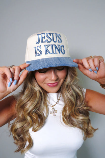 Jesus is King Denim Trucker Hat
