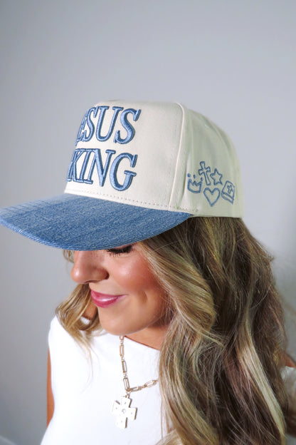 Jesus is King Denim Trucker Hat