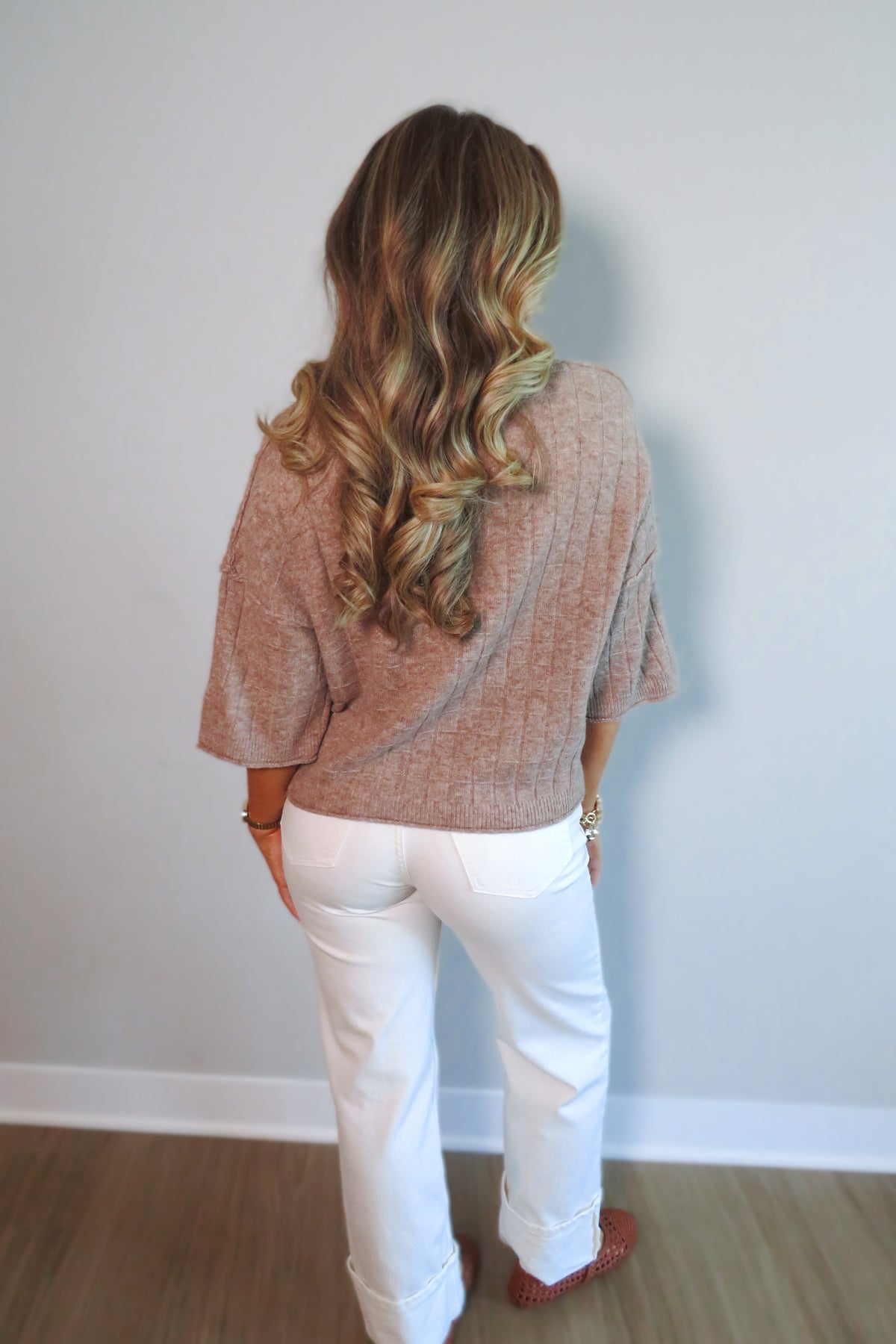 Bethany Cropped Short-Sleeved Sweater - Taupe