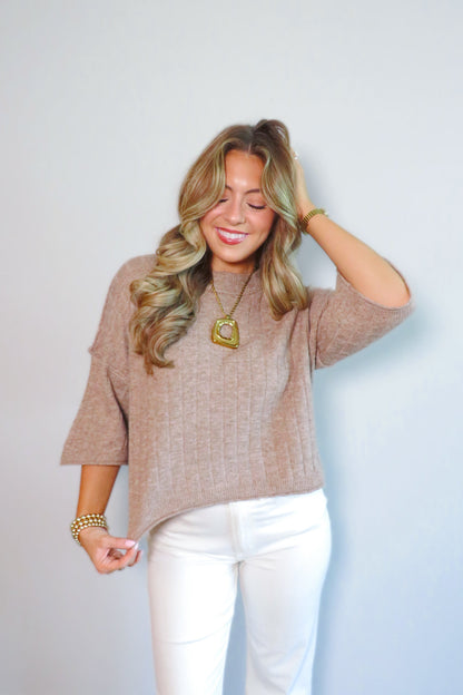 Bethany Cropped Short-Sleeved Sweater - Taupe