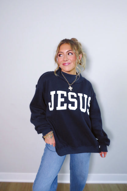 JESUS Embroidered Mockneck Sweatshirt