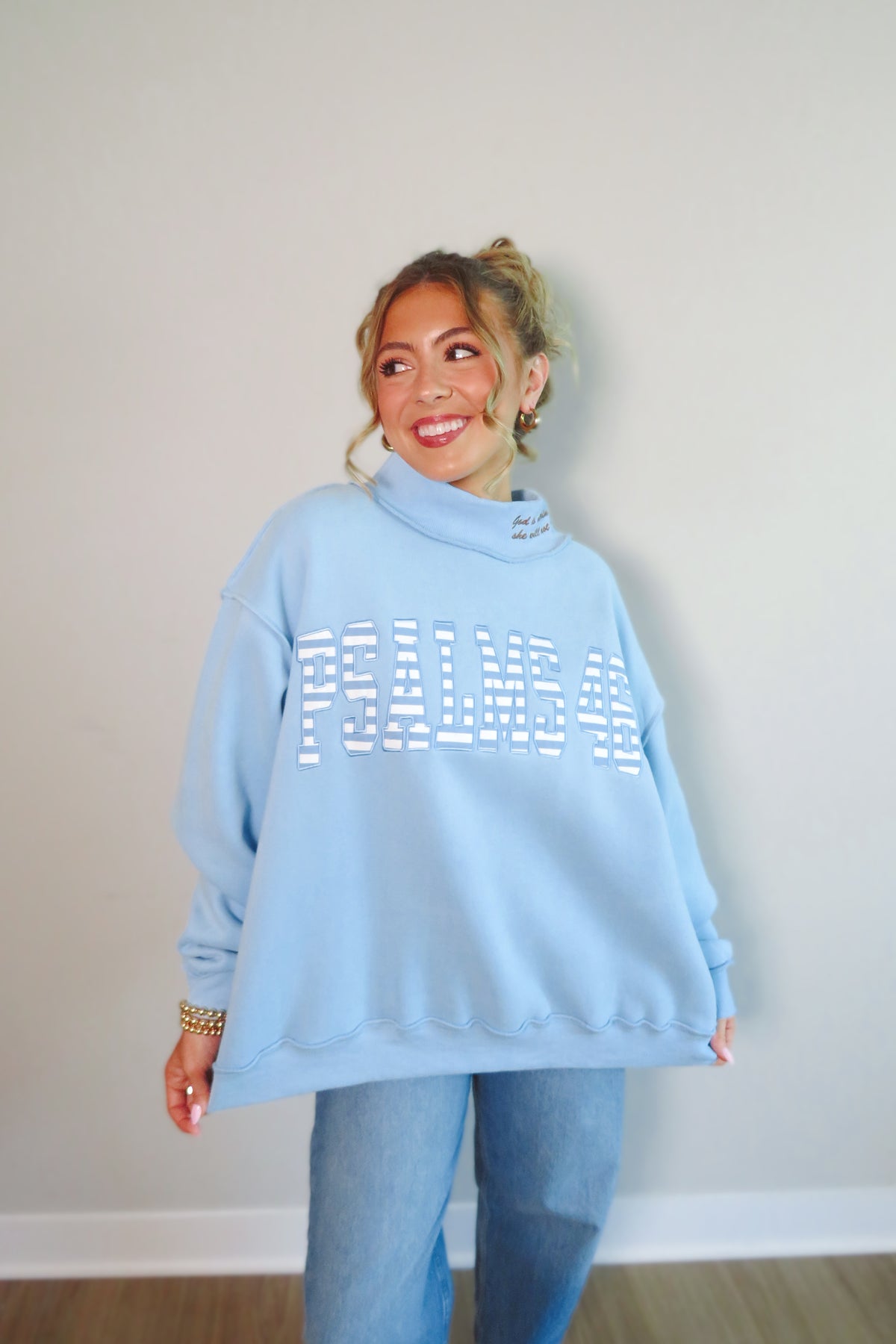Psalms 46:5 Striped Mockneck Sweatshirt