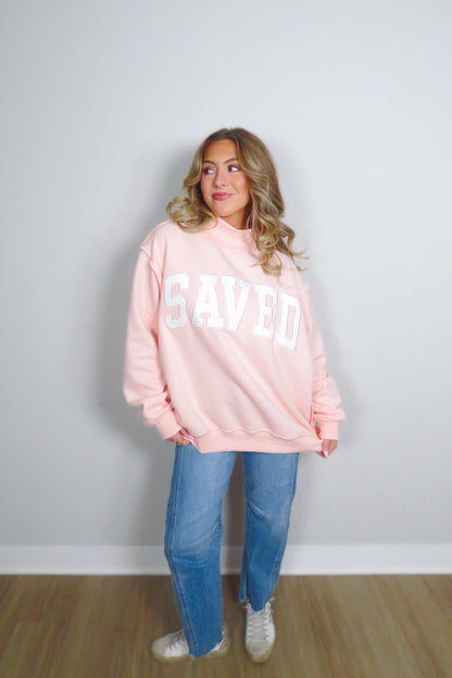 SAVED by Grace Embroidered Mockneck Sweatshirt - Light Pink