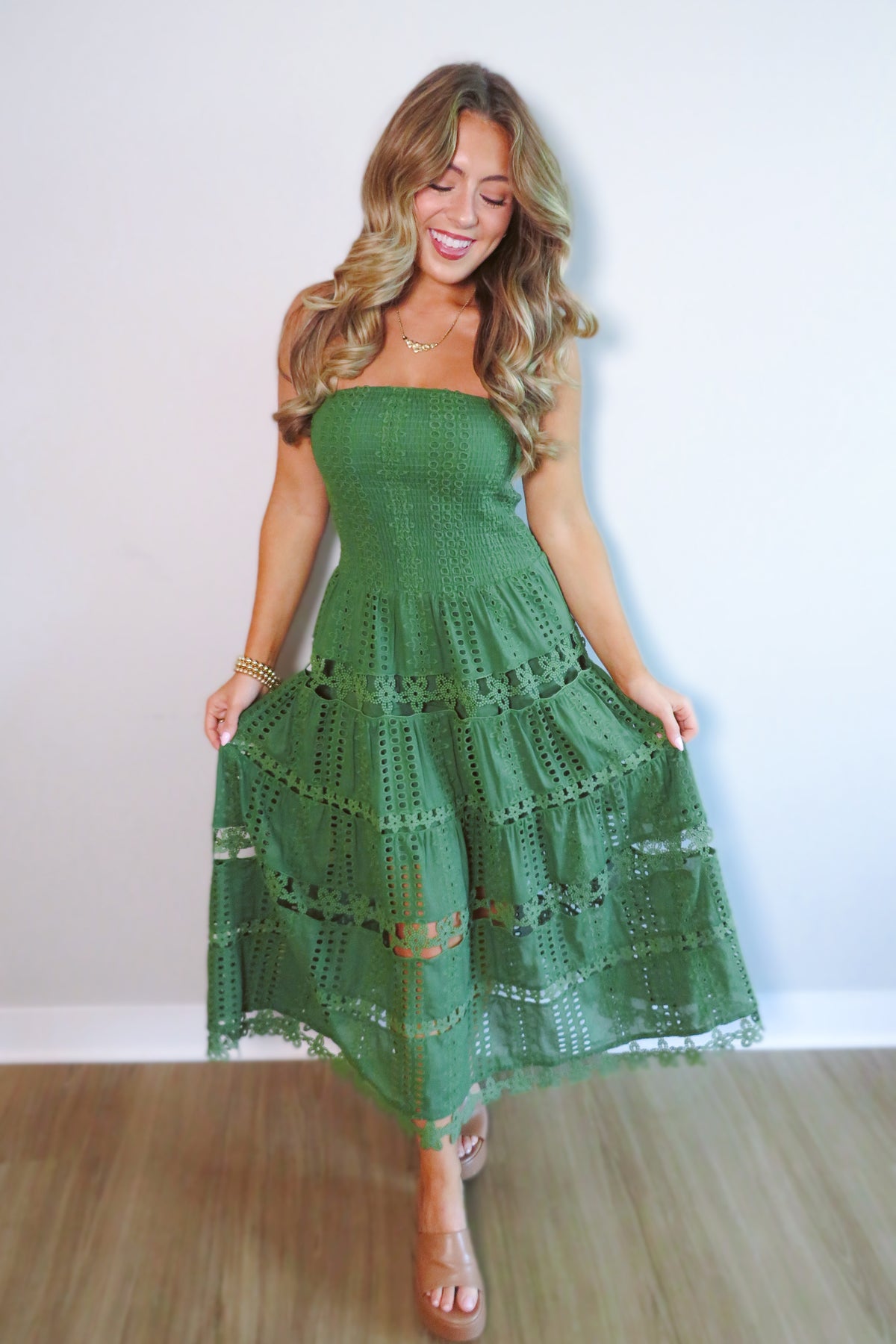 Esther Eyelet Embroidered Midi Dress