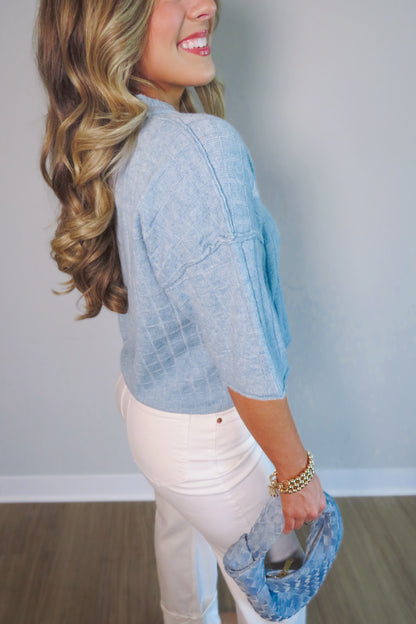 Bethany Cropped Short-Sleeved Sweater - Blue