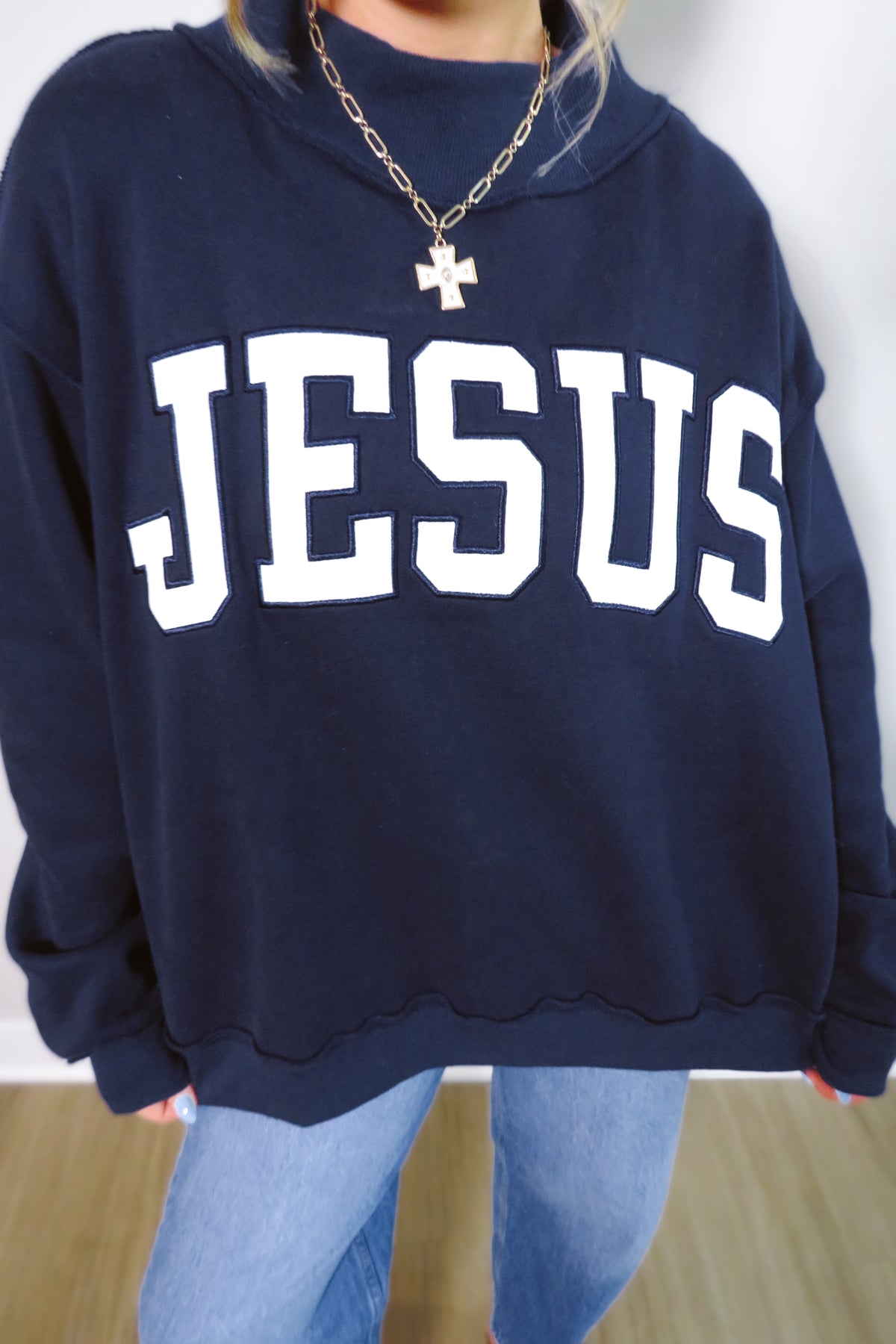 JESUS Embroidered Mockneck Sweatshirt