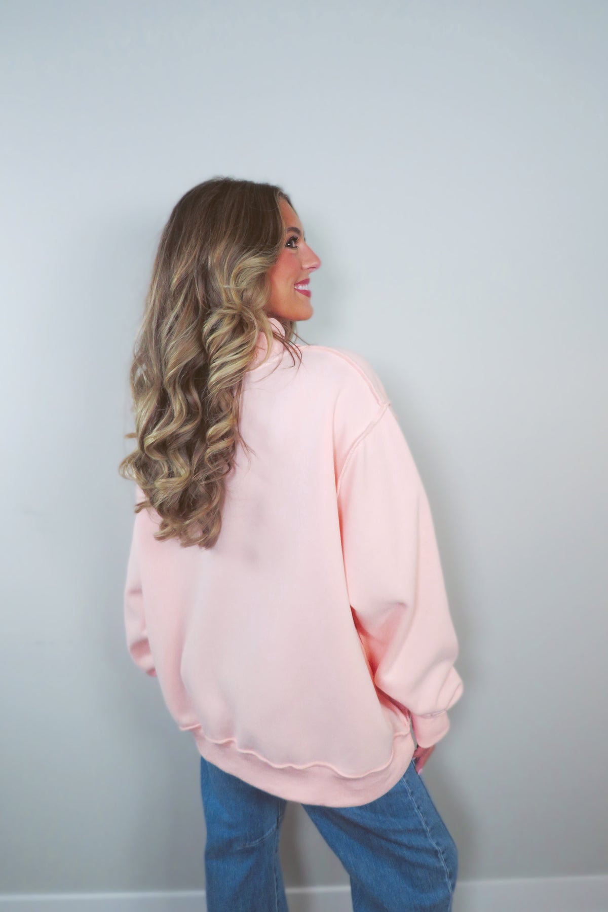 SAVED by Grace Embroidered Mockneck Sweatshirt - Light Pink