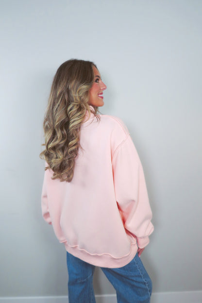 SAVED by Grace Embroidered Mockneck Sweatshirt - Light Pink