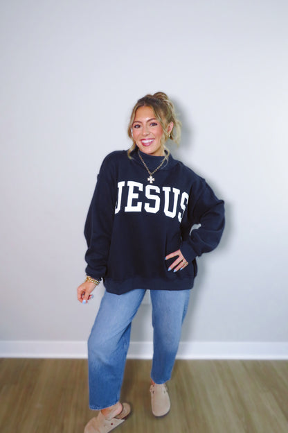 JESUS Embroidered Mockneck Sweatshirt