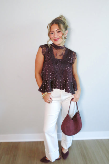 Lydia Lace-Trim Peplum Top
